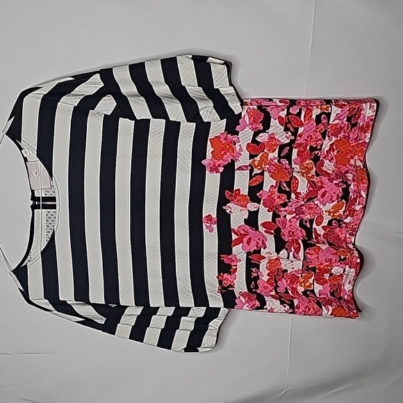 Free People Postmark Linnea striped floral border balloon sleeve tunic top Med - Picture 3 of 9